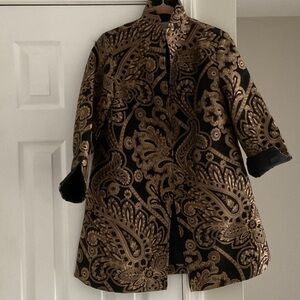 Elegant Black and Gold Paisley Coat by Chico’s Travelers